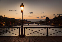 Pont Des Arts Street Lamp At Night, Paris