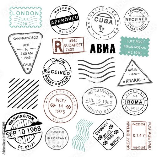 Cuadros en Lienzo Vintage post stamps design collection