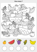 Count And Painting Color The Fruits - Write The Number In The Circle.