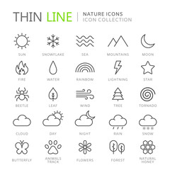 Collection of nature thin line icons