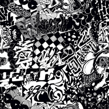 Black And White Seamless Pattern Graffiti, Sticker Bombing