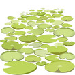 Group vector water lilies floating on water surface. Green low poly water lily. Water plants in different variant, isolated on white background. Isometric clumps growing on edge of pool and pond.