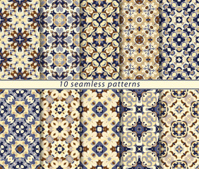 Naklejka na meble Vector set of ten seamless abstract patterns in ethnic style.