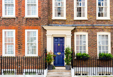 The Facade To A Traditional Town House Typical To The District Of Central London