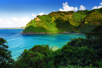 Beautiful views of Maui North coast seen from famous winding Road to Hana