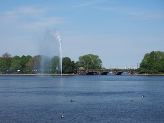 Wall Mural - Alsterfontaene (Alster Fountain) at Binnenalster (Inner Alster lake) in Hamburg