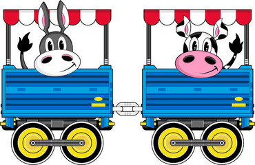 Wall Mural - Cartoon Cow and Donkey in Trailer