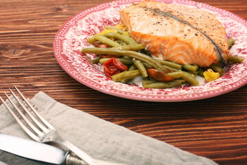 Wall Mural - Salmon steak, veggies and herbs