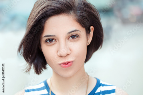 Closeup Portrait Of Beautiful Smiling Young Latin Hispanic