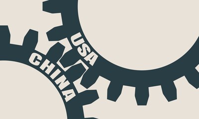 Wall Mural - Mechanism of Gears. Communication Concept in Industrial Design. Modern brochure design template. Web Banner, Layout Template. Politic and economic relationship between USA and China.