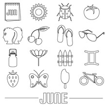 June Month Theme Set Of Simple Outline Icons Eps10