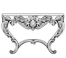 Wall Mural - Imperial Baroque Console Table. French Luxury carved ornaments decorated table furniture. Vector Victorian Royal Style