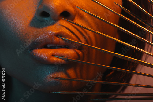 Fotografie, Obraz cropped shot of young african american woman with dangerous needles