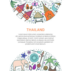 Wall Mural - Culture of Thailand template. Hand drawn design concept with the main attractions of Thailand.