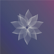 Abstract Futuristic Vector Illustration Of A Lotus Made In A Modern Style. Abstract Flower Made With The Help Of Particles, Curves And Fractals. Great As Dynamic Background.  Moiré Fringes Art Style.