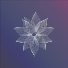 Abstract futuristic vector illustration of a lotus made in a modern style. Abstract flower made with the help of particles, curves and fractals. Great as dynamic background.  Moiré fringes art style.