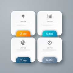 Wall Mural - Business infographics template 4 steps with square