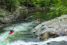 Two Kayak Riders On River In Smoky Mountains