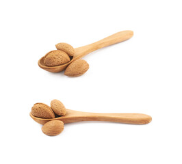 Wall Mural - Almond nut in a wooden spoon isolated