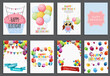 Happy Birthday, Holiday Greeting and Invitation Card Template Set with Balloons and Flags. Vector Illustration