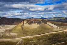 Aerial View To Crater Of Old Volcano In Iceland