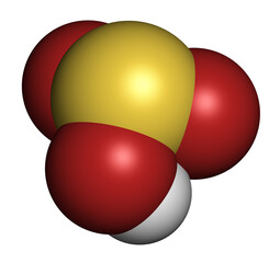 Canvas Print - Bisulfite anion, chemical structure. Common salts include sodium bisulfite (E222) and potassium bisulfite (E228), used as food preservatives. 3D rendering. 