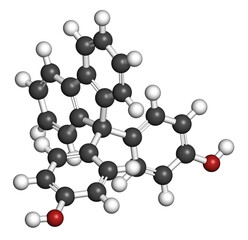 Wall Mural - Fluorene-9-bisphenol (BHPF) molecule. Used as alternative to bisphenol A (BPA) but found to be endocrine disruptor as well. 3D rendering. Atoms are represented as spheres.