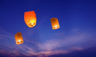 Lanterns in the sky closeup