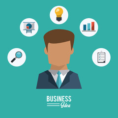 Poster - colorful poster of half body businessman with icons set of business idea vector illustration