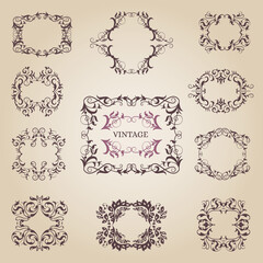 Wall Mural - vintage old empty frames and banners. vector collection set