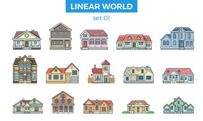 Wall Mural - linear flat building vector illustration set. city architecture concept