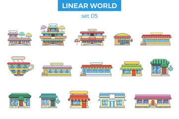 Wall Mural - linear flat building vector illustration set. city architecture concept