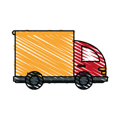 Canvas Print - color crayon stripe cartoon side view small transport truck with wagon vector illustration