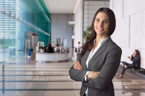 Fotografía Smiling happy successful management at hotel business, bank or executive office