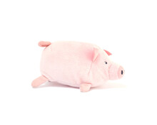 Closeup Cute Pink Pig Doll Isolated On White Background