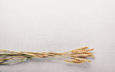 Wheat, oats, millet, barley. On Wooden background. Top view.