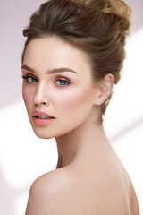 Wall Mural - beauty woman face. beautiful sexy female with makeup, hairstyle