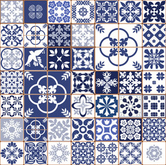 Naklejka na meble Blue Portuguese tiles pattern - Azulejos vector, fashion interior design tiles 
