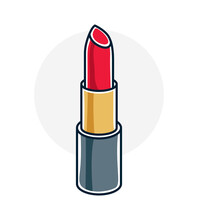Vector Illustration Of Single Red Lipstick Isolated On White Background. Personal Cosmetic Accessory, Glamorous Beauty Product.