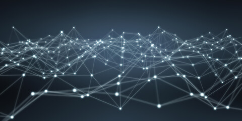 Fototapete - Floating white and blue dot network 3D rendering