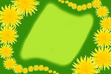 Abstract background in the form of a framework of natural flowers dandelions on a green background for cards, certificate, invitation, design