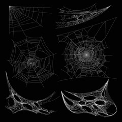 spiderweb or spider web cobweb on wall corner vector isolated icons