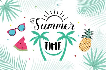 Wall Mural - Summer hand drawn illustrations and elements for summer holiday, travel, beach vacation, sun.