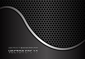 abstract silver curve line on gray metal circle mesh design modern luxury background texture vector 