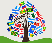 Set Of World Flag In Tree Design : America : Vector Illustration