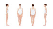 © Acronym - Young, sporty and fit girl in white underwear. Isolated background. Set collection. Fitness Concept.