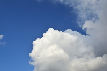 Blue sky and white fluffy cloud with a space for text - suitable for a background