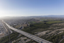 Aerial View Of The 101 Freeway Crossing The Santa Clara River In Ventura County, California.