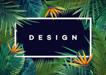 Bright Tropical Background With Jungle Plants. Exotic Pattern With Palm Leaves.