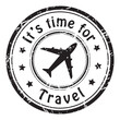 Travel time, grunge postal stamp icon, black isolated on white background, vector illustration.